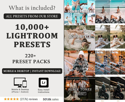 10,000+ MEGA Lightroom Preset Bundle, Spring and Summer Mobile Presets, Natural Creamy Preset, Boho Photo Instagram Filter, Desktop Preset