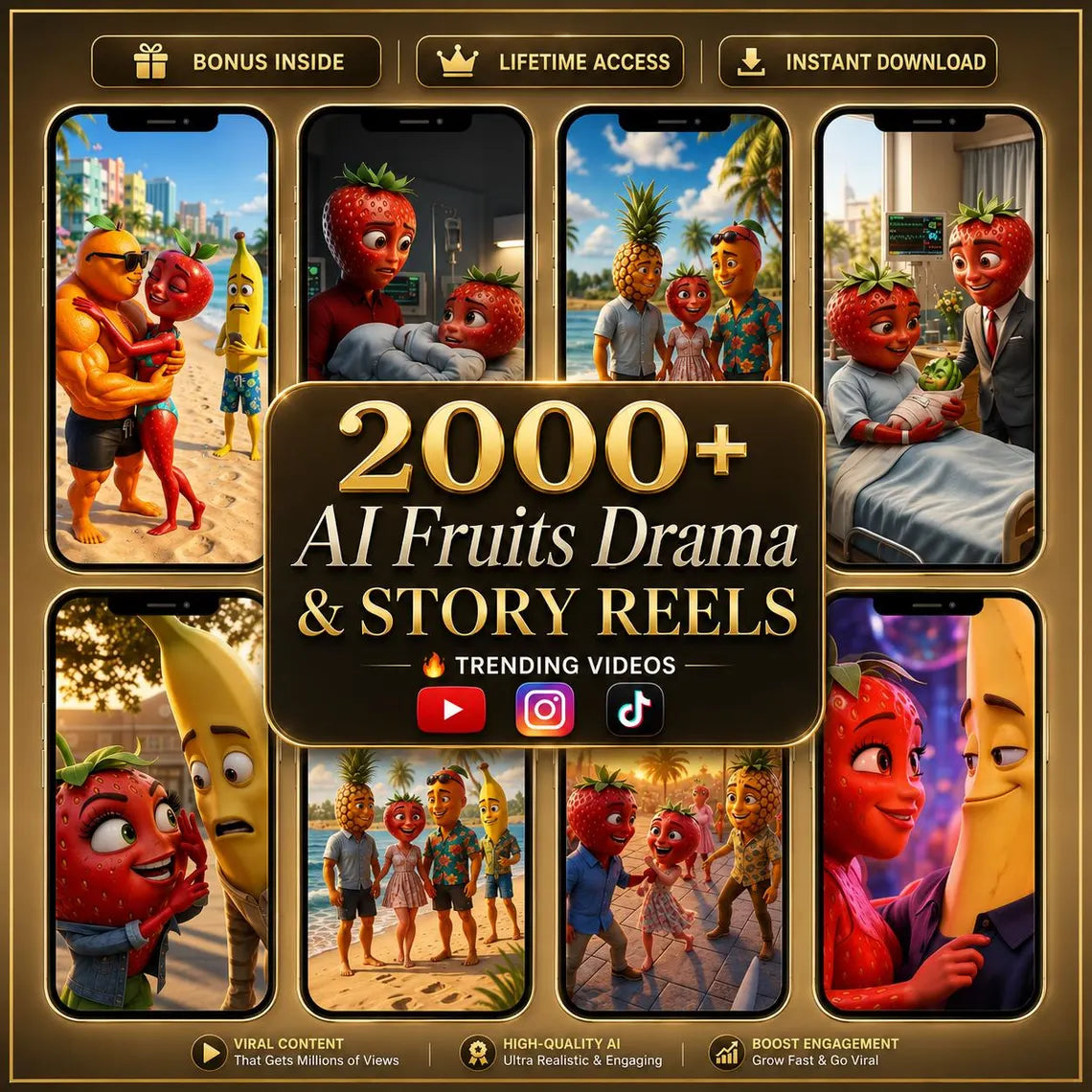 Over 2000 Dramatic Talking Fruit Videos (Reels Pack) | Viral Videos for TikTok and Instagram | Fruit Love Island Reels