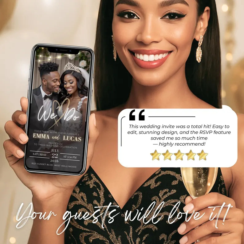 Wedding RSVP Invite Digital Wedding Invitation with Embedded Countdown Timer, Trackable RSVP and Map, Canva Template Website Wedding Evite