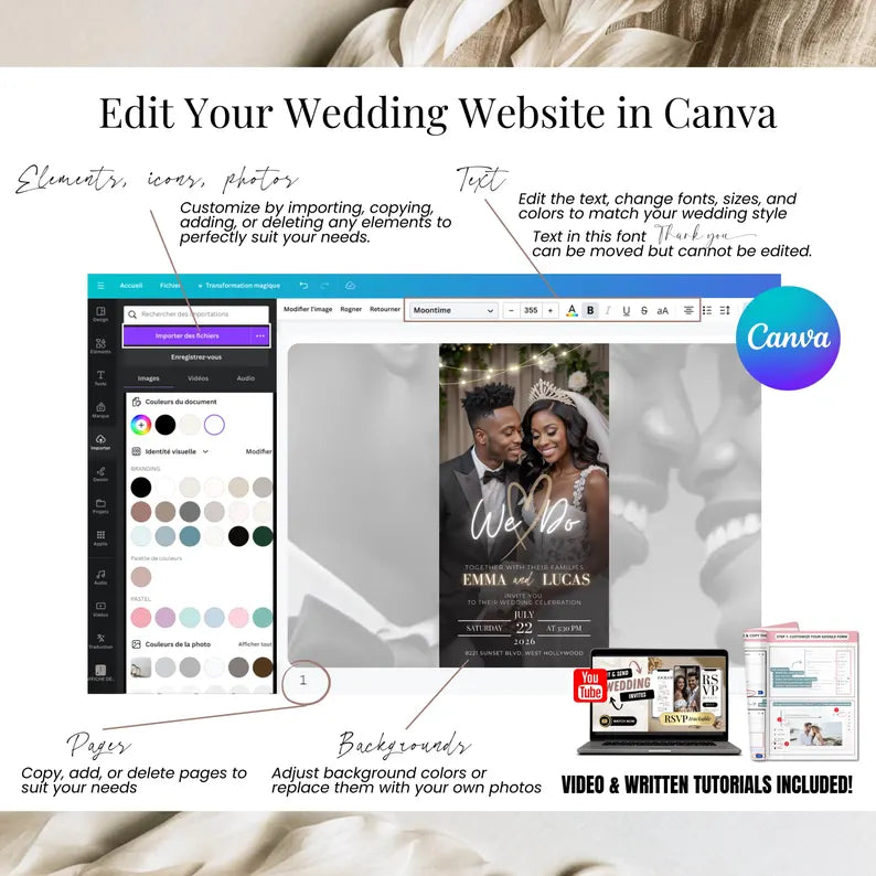Wedding RSVP Invite Digital Wedding Invitation with Embedded Countdown Timer, Trackable RSVP and Map, Canva Template Website Wedding Evite