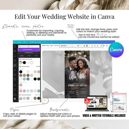 Wedding RSVP Invite Digital Wedding Invitation with Embedded Countdown Timer, Trackable RSVP and Map, Canva Template Website Wedding Evite