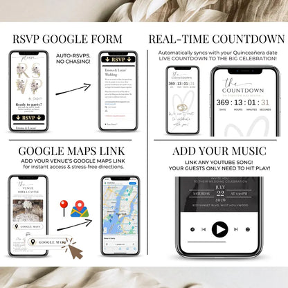 Wedding RSVP Invite Digital Wedding Invitation with Embedded Countdown Timer, Trackable RSVP and Map, Canva Template Website Wedding Evite