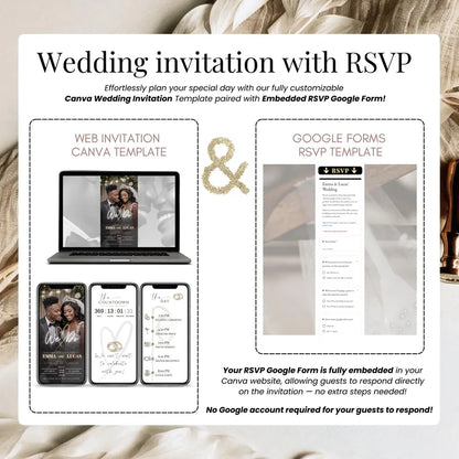 Wedding RSVP Invite Digital Wedding Invitation with Embedded Countdown Timer, Trackable RSVP and Map, Canva Template Website Wedding Evite