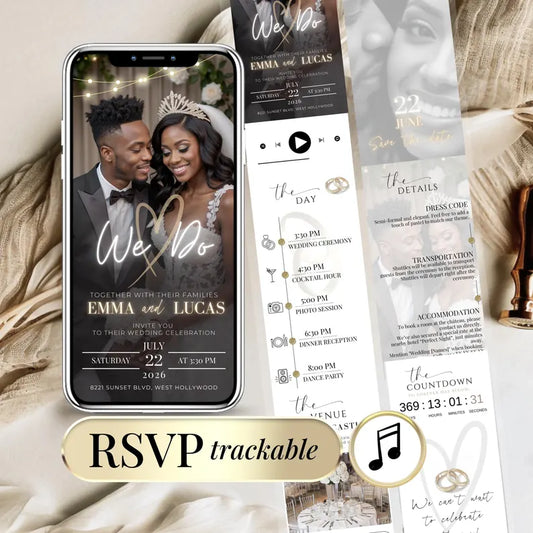 Wedding RSVP Invite Digital Wedding Invitation with Embedded Countdown Timer, Trackable RSVP and Map, Canva Template Website Wedding Evite